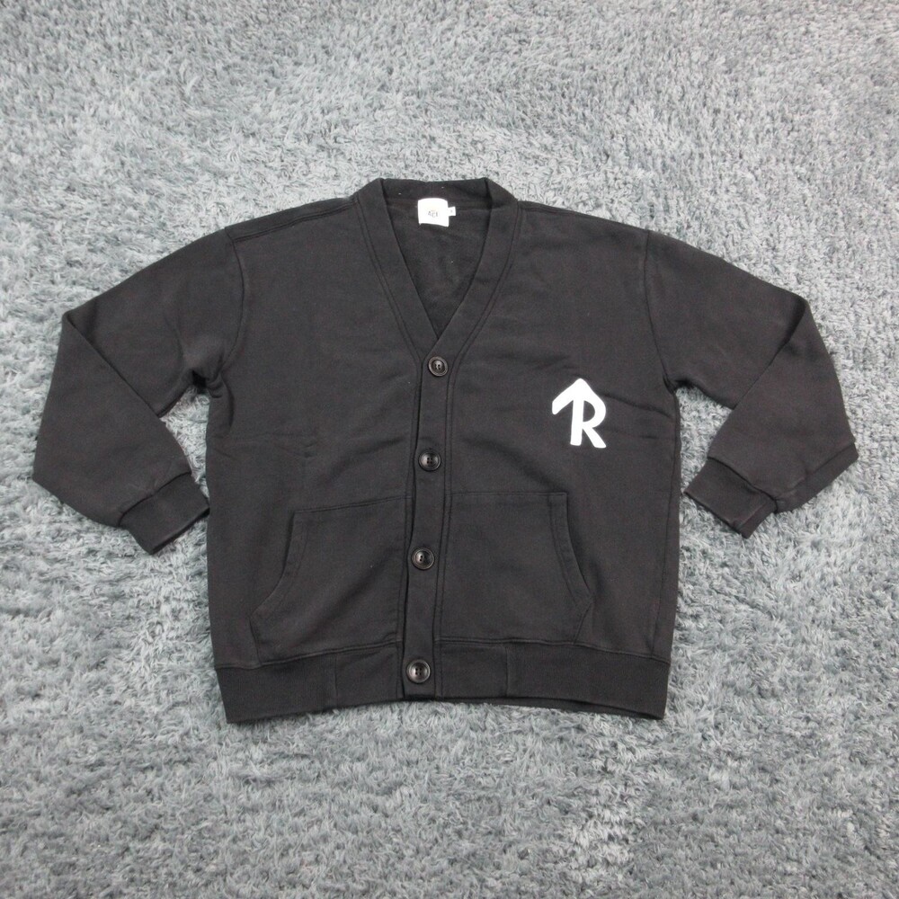 Take Risk Sweater Mens Medium Black Cardigan Graphic Button Front 100% Cotton